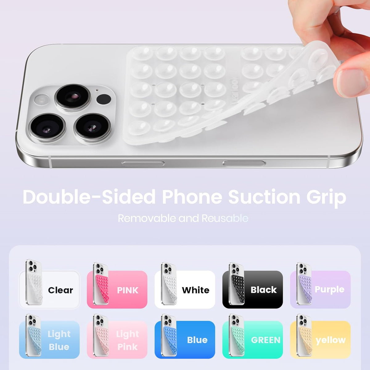 Klearlook Silicone Suction Cup Phone Case Mount Double Sided, Sticky Phone Grip with Higher Suction Power for Cell Phone (Transparent)