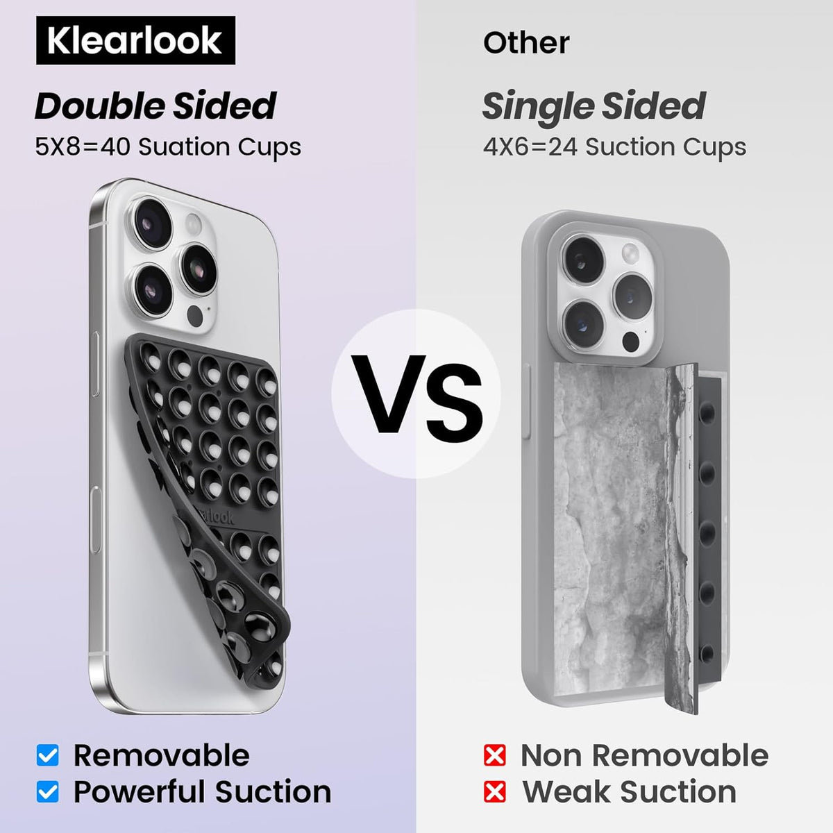Klearlook Silicone Suction Cup Phone Case Mount Double Sided, Sticky Phone Grip with Higher Suction Power for Cell Phone (Transparent)