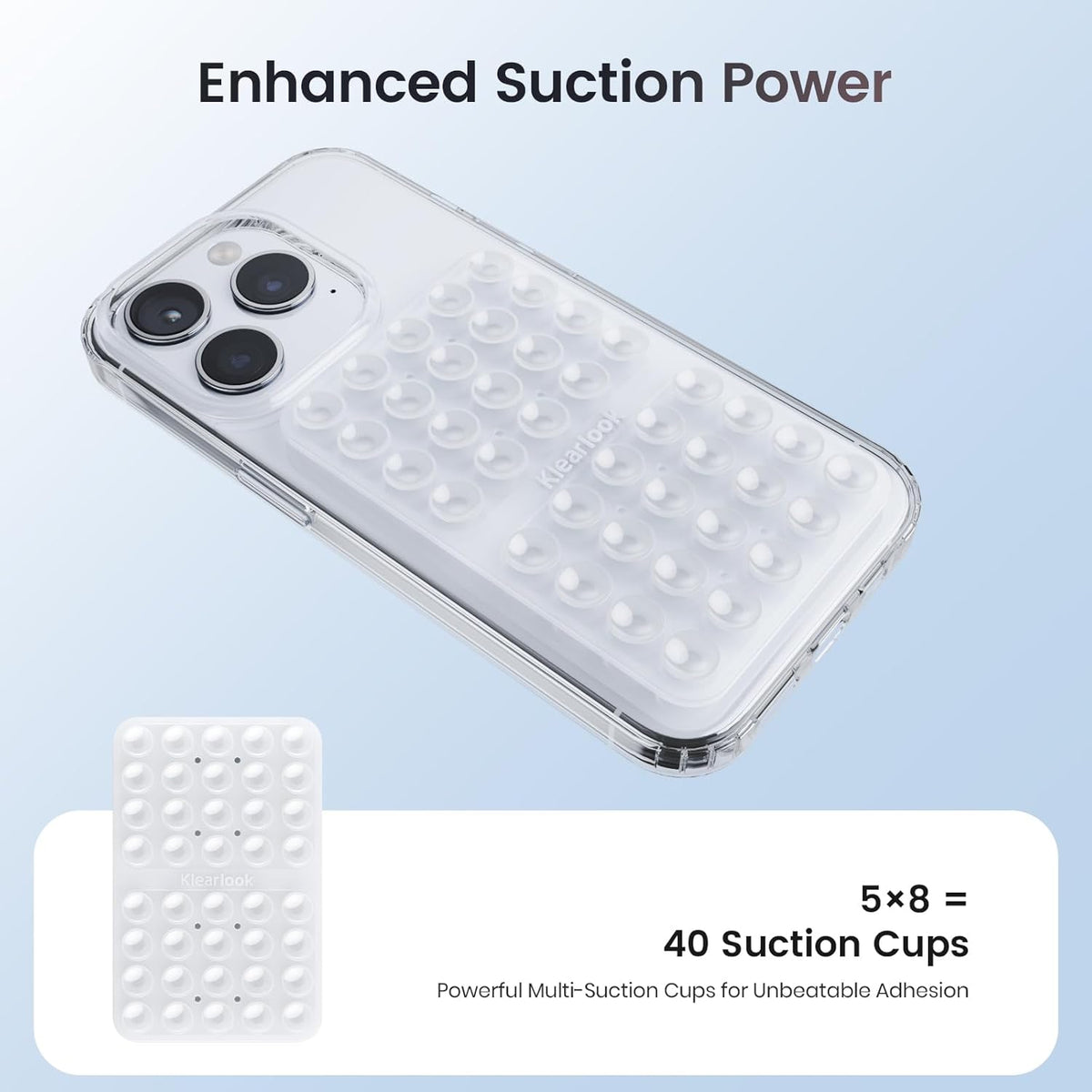 Klearlook Silicone Suction Cup Phone Case Mount Double Sided, Sticky Phone Grip with Higher Suction Power for Cell Phone (Transparent)