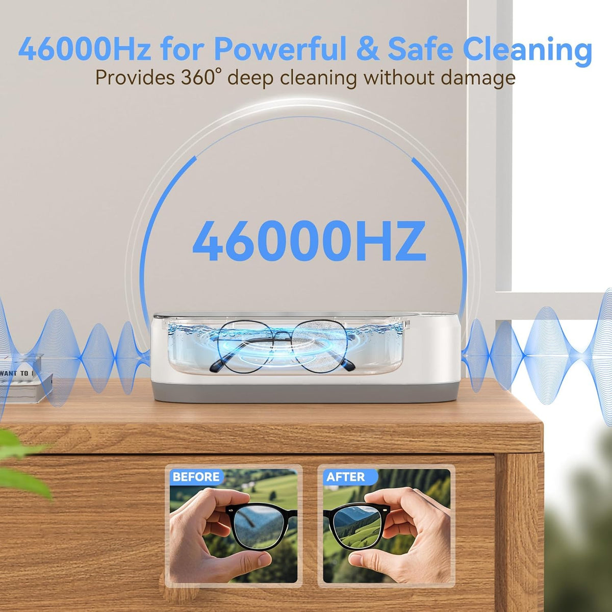 KUNPHY Ultrasonic Jewelry Cleaner, Jewelry Cleaner Machine 12oz 46KHz, Professional Sonic Cleaner with One-Touch Operation, Sonic Cleaner for Rings