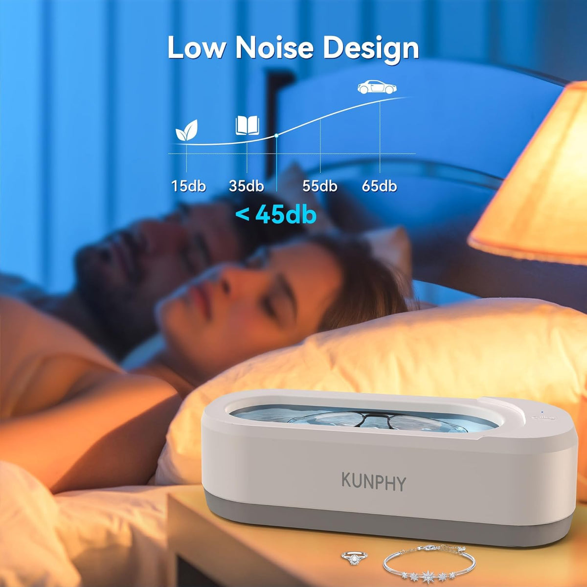 KUNPHY Ultrasonic Jewelry Cleaner, Jewelry Cleaner Machine 12oz 46KHz, Professional Sonic Cleaner with One-Touch Operation, Sonic Cleaner for Rings