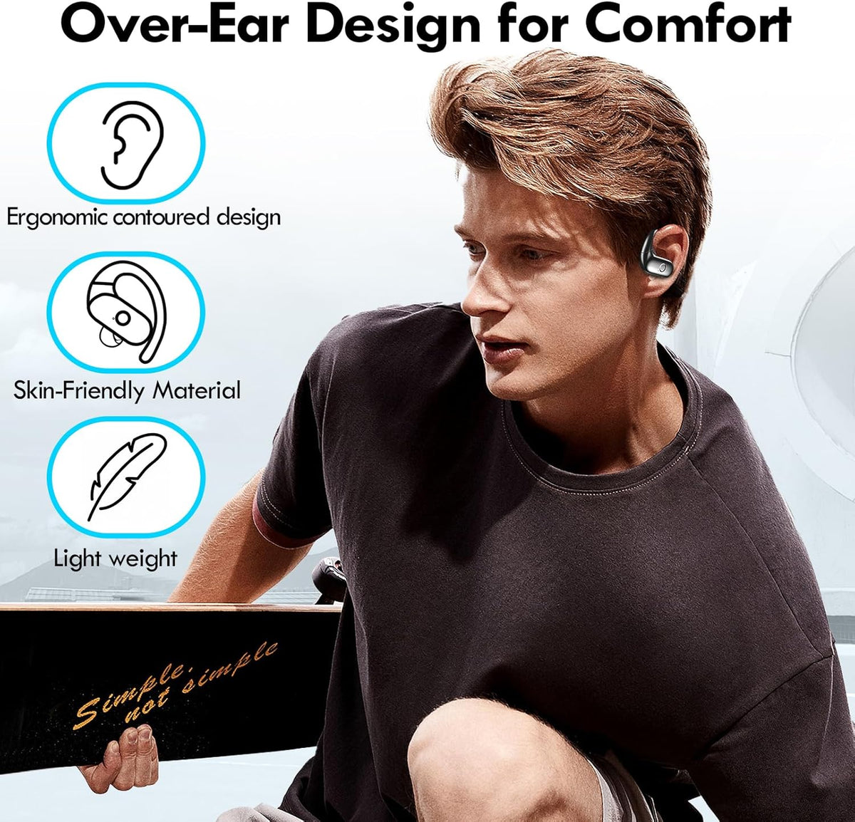 kurdene Wireless Earbuds Bluetooth Headphones Sport, Over Ear Buds with Deep Bass Sound, 60Hrs Playtime Earphones Redesigned Comfort Fit with Earhooks