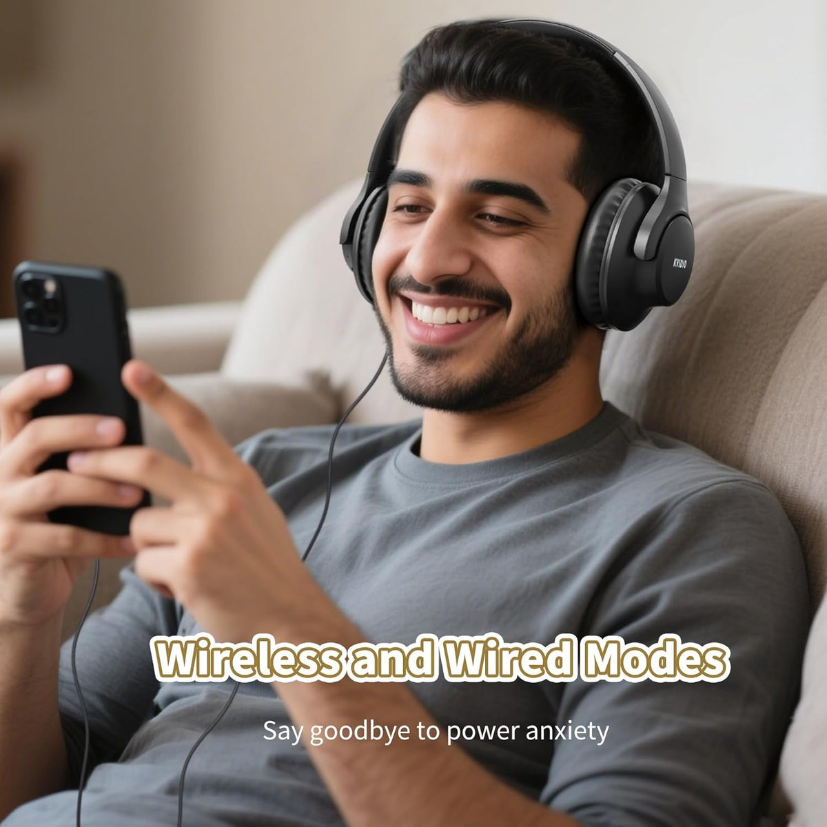KVIDIO Bluetooth Headphones Over Ear, 65 Hours Playtime Wireless Headphones with Microphone, Foldable Lightweight Headset with Deep Bass