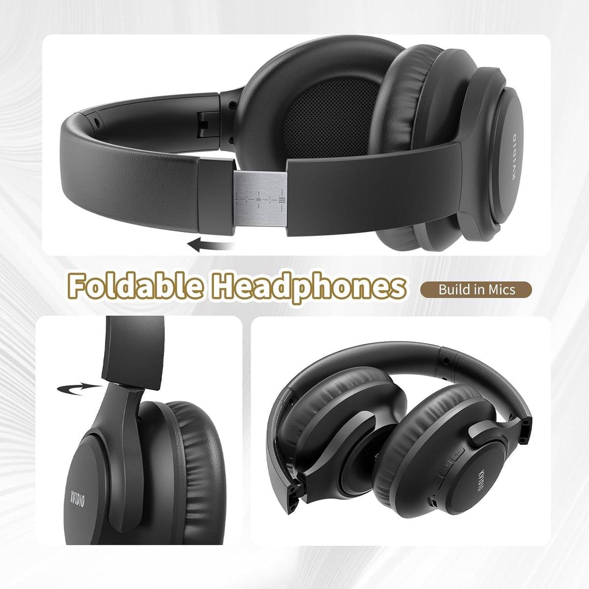 KVIDIO Bluetooth Headphones Over Ear, 65 Hours Playtime Wireless Headphones with Microphone, Foldable Lightweight Headset with Deep Bass