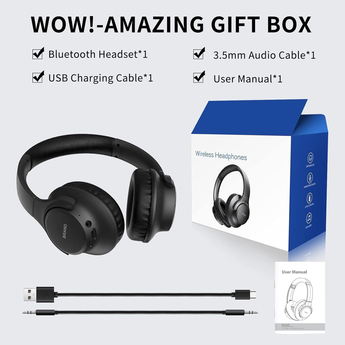 KVIDIO Bluetooth Headphones Over Ear, 65 Hours Playtime Wireless Headphones with Microphone, Foldable Lightweight Headset with Deep Bass