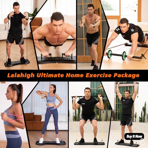LALAHIGH Push Up Board, 36 in 1 Home Gym Equipment with Ab Roller Wheel & Resistance Bands, Portable Foldable Workout Board