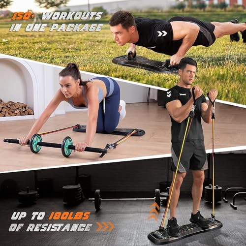 LALAHIGH Push Up Board, 36 in 1 Home Gym Equipment with Ab Roller Wheel & Resistance Bands, Portable Foldable Workout Board