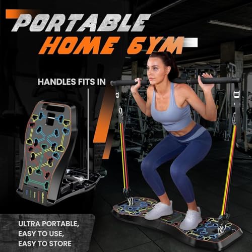 LALAHIGH Push Up Board, 36 in 1 Home Gym Equipment with Ab Roller Wheel & Resistance Bands, Portable Foldable Workout Board