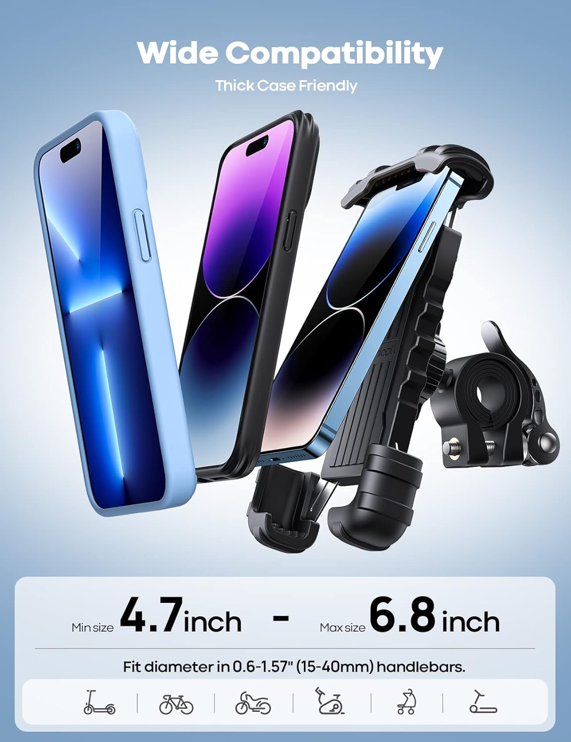 Lamicall Bike Phone Holder, Motorcycle Mount - Motorcycle Phone Holder, Handlebar Cell Phone Clamp, Scooter Phone Clip for iPhone Air 17 Pro Max
