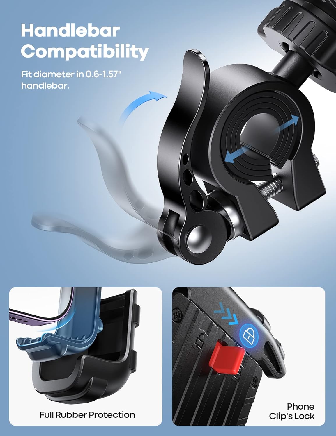 Lamicall Bike Phone Holder, Motorcycle Mount - Motorcycle Phone Holder, Handlebar Cell Phone Clamp, Scooter Phone Clip for iPhone Air 17 Pro Max