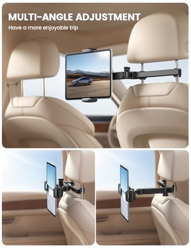 Lamicall Car Headrest Tablet Holder, 3 in 1 Extension Arm, Adjustable Tablet Car Mount for Back Seat, for 4.7-11" Device Like iPad Pro, Air, Mini