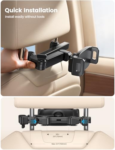 Lamicall Car Headrest Tablet Holder, 3 in 1 Extension Arm, Adjustable Tablet Car Mount for Back Seat, for 4.7-11" Device Like iPad Pro, Air, Mini