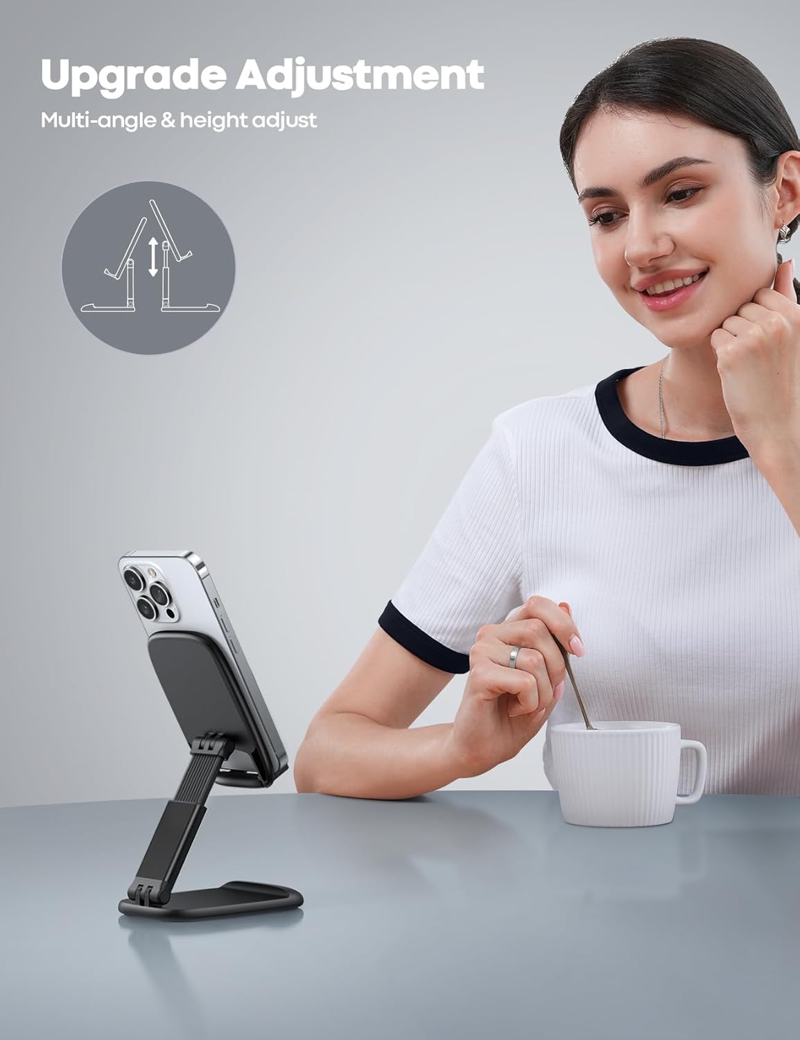 Lamicall Cell Phone Stand for Desk, Height Adjustable, Foldable Mobile Phone Holder, Portable Stand for iPhone 17 16 15 14 13 12 11 Pro Max Plus Air