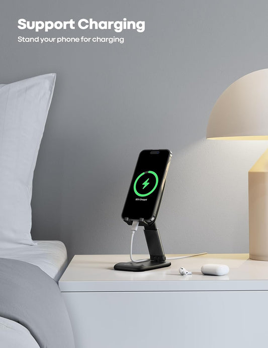 Lamicall Cell Phone Stand for Desk, Height Adjustable, Foldable Mobile Phone Holder, Portable Stand for iPhone 17 16 15 14 13 12 11 Pro Max Plus Air