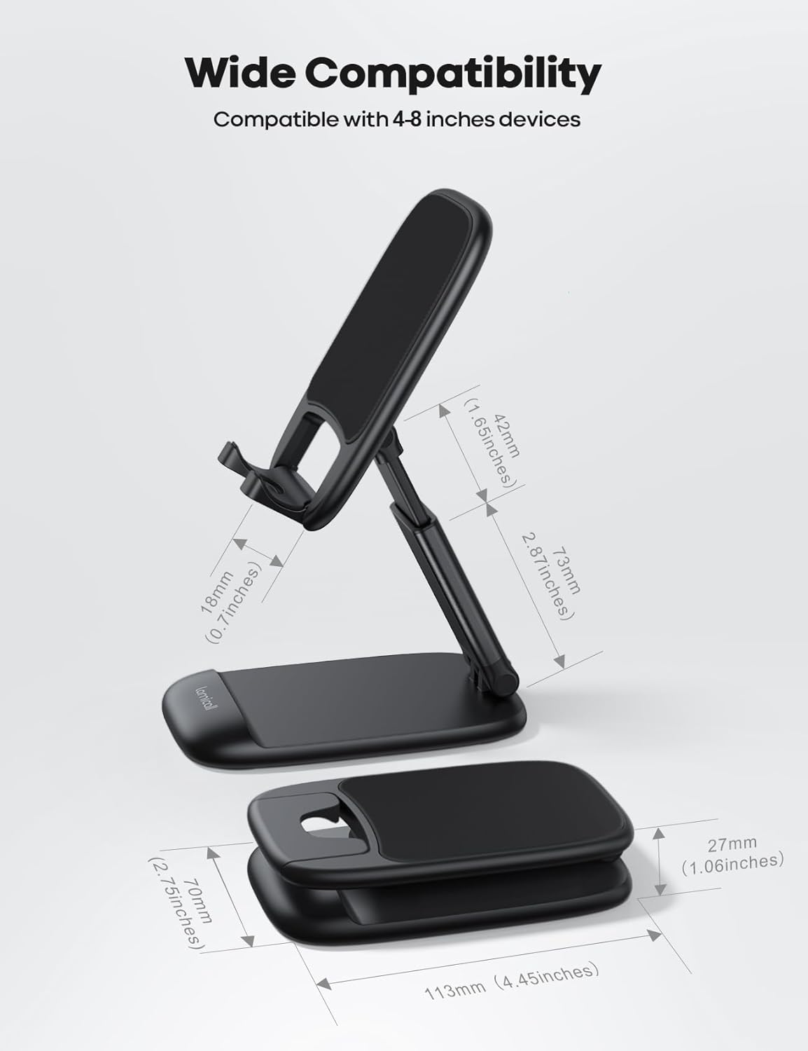 Lamicall Cell Phone Stand for Desk, Height Adjustable, Foldable Mobile Phone Holder, Portable Stand for iPhone 17 16 15 14 13 12 11 Pro Max Plus Air