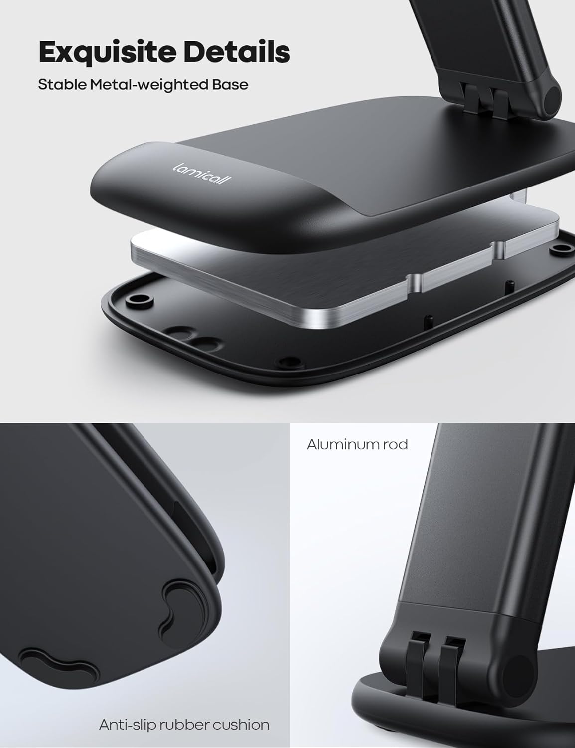 Lamicall Cell Phone Stand for Desk, Height Adjustable, Foldable Mobile Phone Holder, Portable Stand for iPhone 17 16 15 14 13 12 11 Pro Max Plus Air