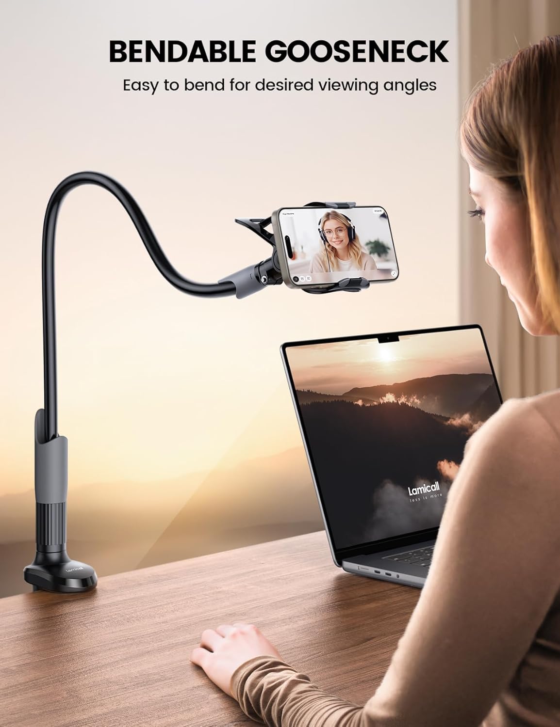 Lamicall Gooseneck Phone Holder for Bed - Cell Phone Mount Clamp Clip, Flexible Long Arm, Overhead Mount for Desk Headboard Bedside