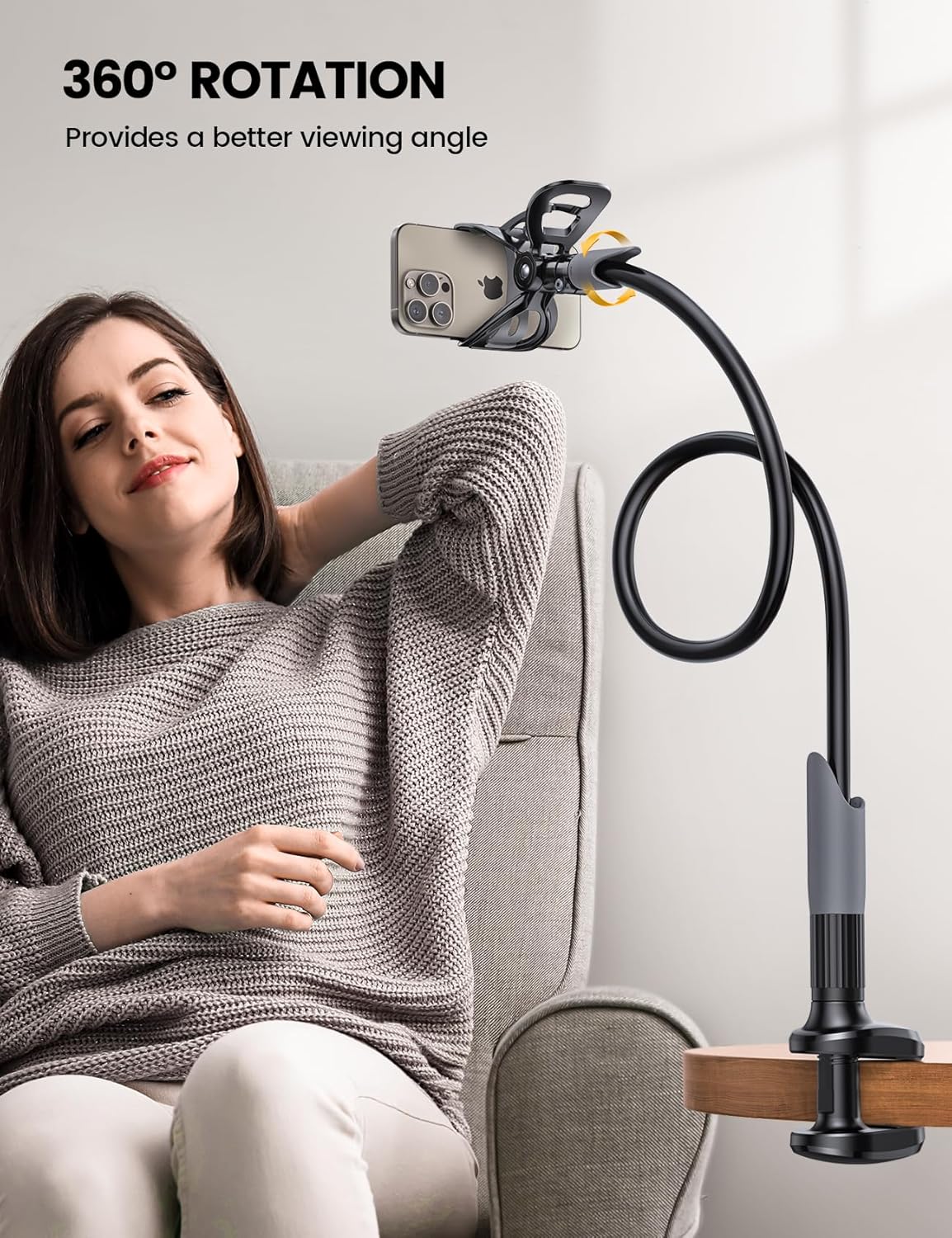 Lamicall Gooseneck Phone Holder for Bed - Cell Phone Mount Clamp Clip, Flexible Long Arm, Overhead Mount for Desk Headboard Bedside