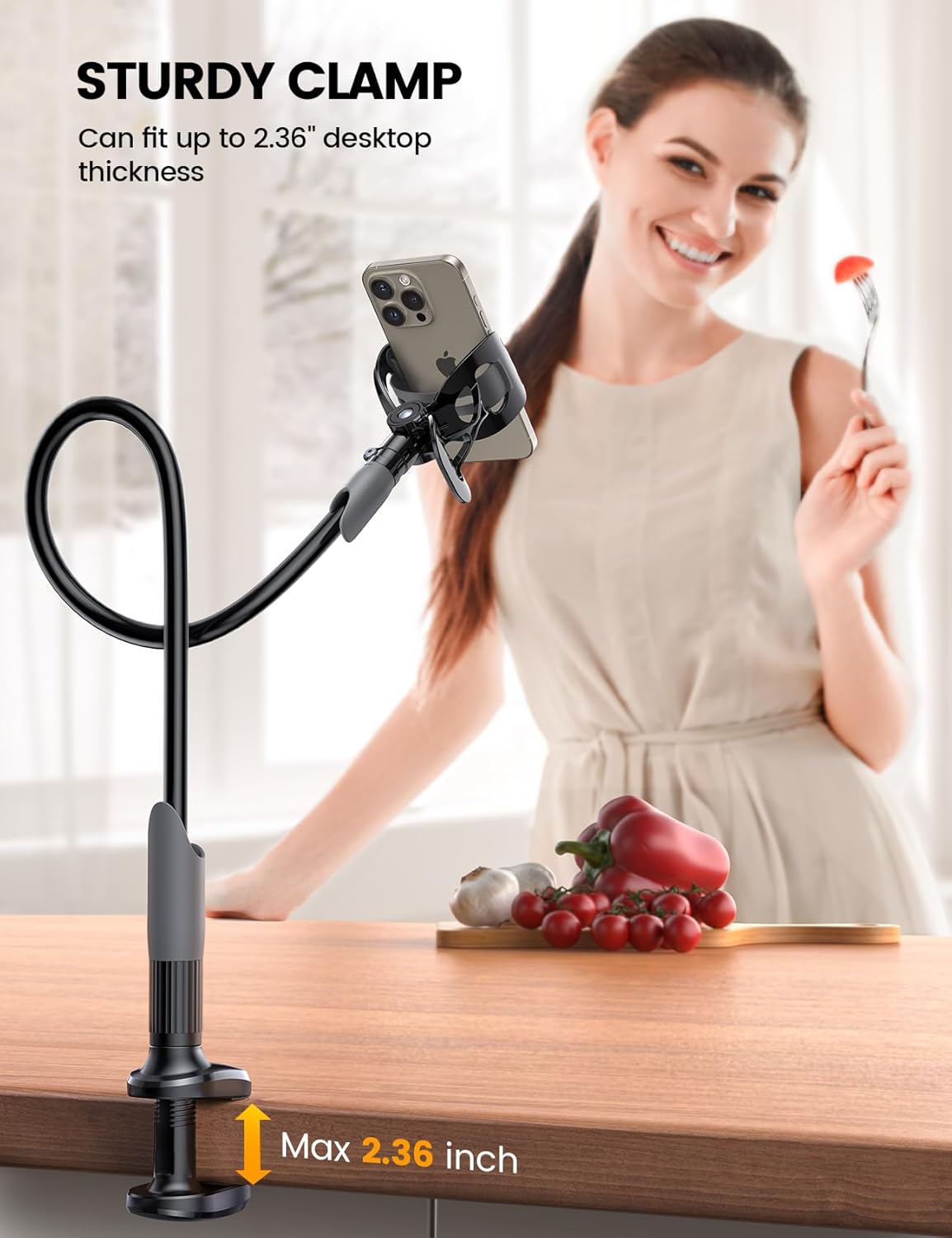 Lamicall Gooseneck Phone Holder for Bed - Cell Phone Mount Clamp Clip, Flexible Long Arm, Overhead Mount for Desk Headboard Bedside