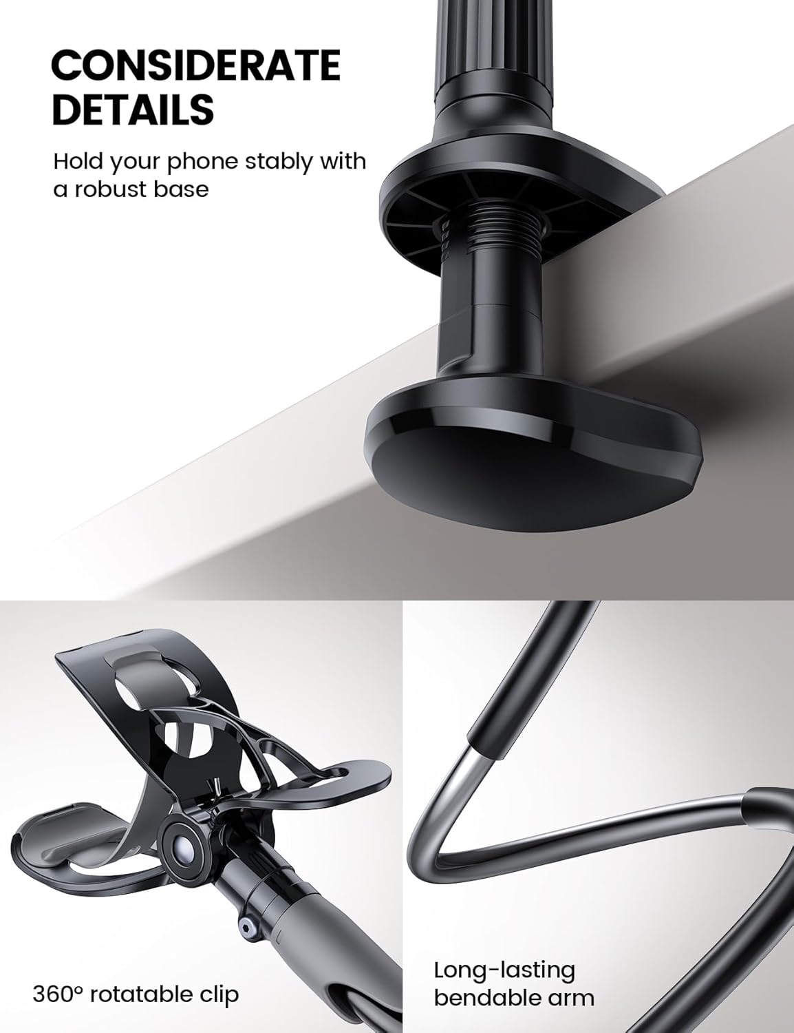 Lamicall Gooseneck Phone Holder for Bed - Cell Phone Mount Clamp Clip, Flexible Long Arm, Overhead Mount for Desk Headboard Bedside