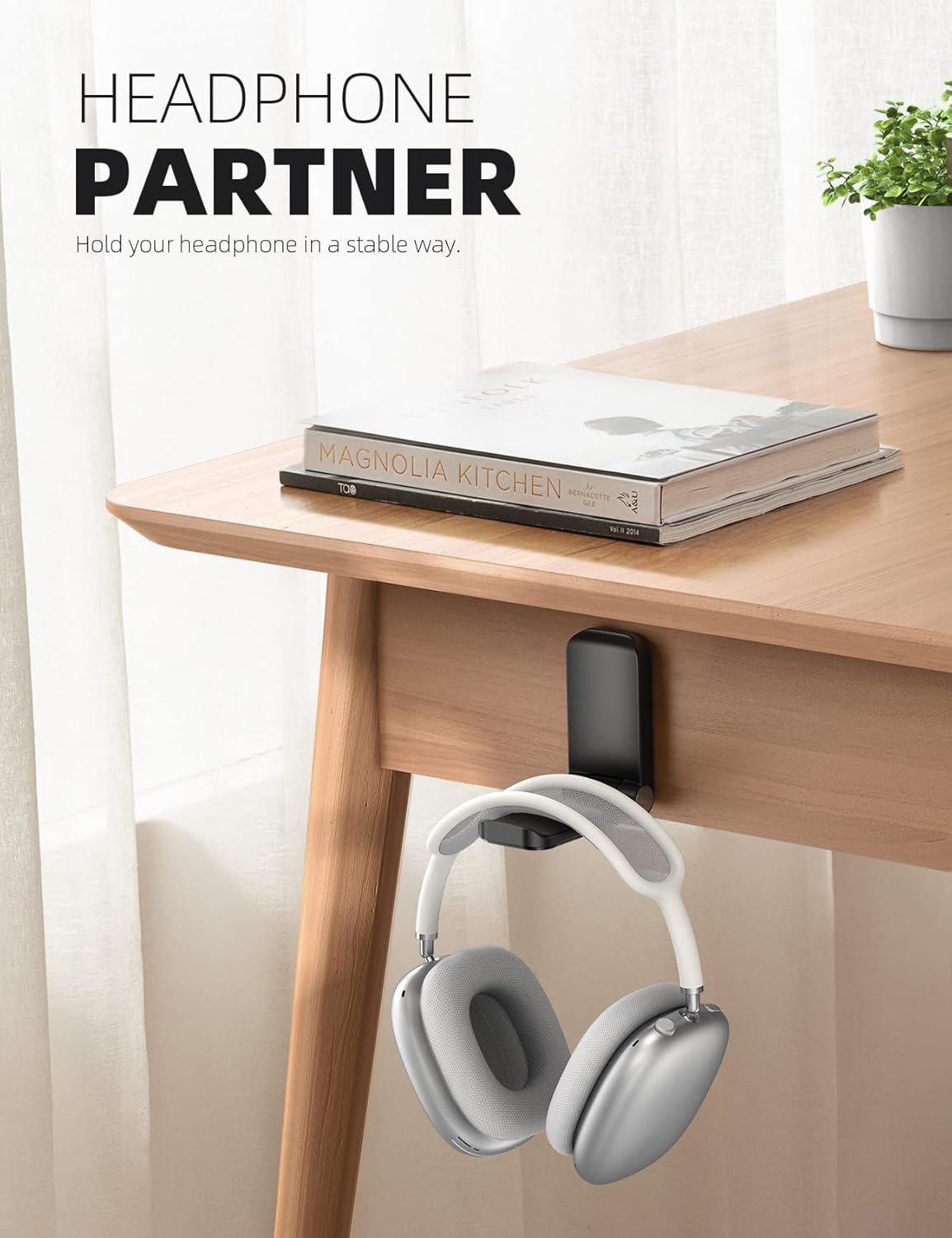 Lamicall Headphone Stand, Sticky Headset Hanger - Adhesive Headphone Holder Hook Mount, Headset Stand Holder Clip Under Desk (Black)