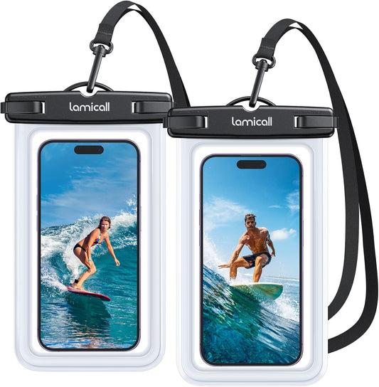 Lamicall Waterproof Phone Pouch Case, 2 Pack, Easy Lock & Heavy Duty, IPX8 Water Proof Cell Phone Dry Bag for Beach