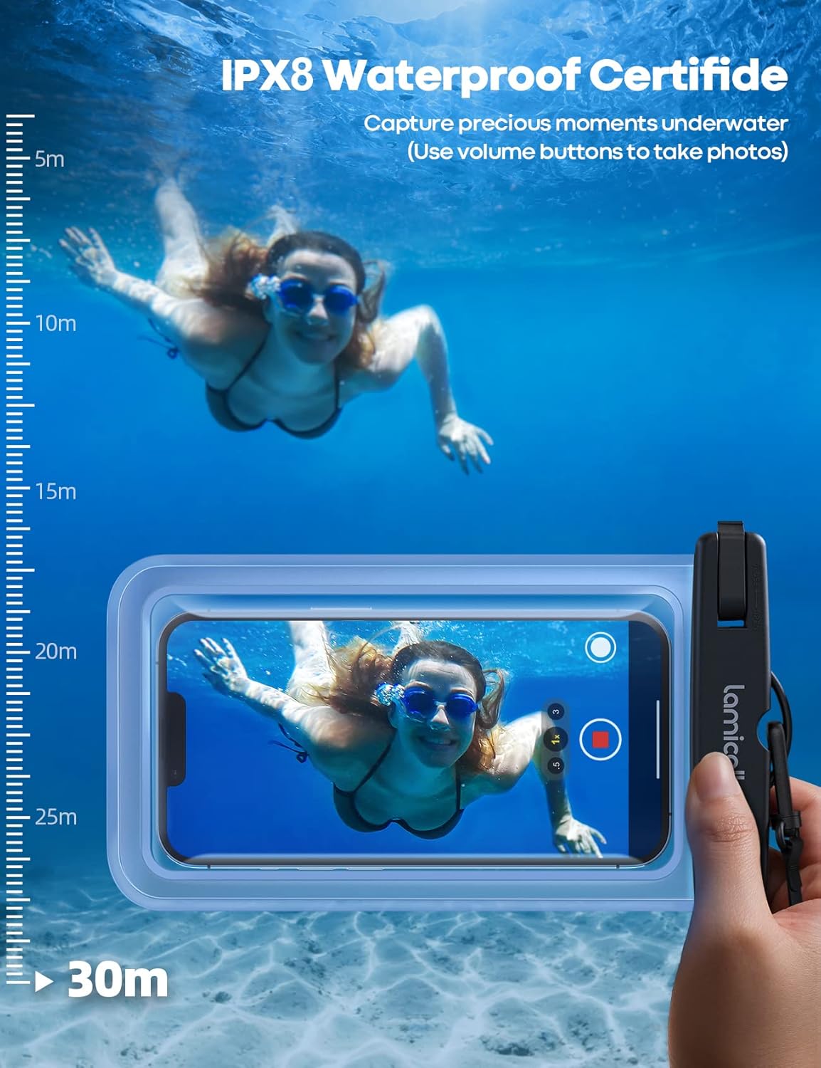 Lamicall Waterproof Phone Pouch Case, 2 Pack, Easy Lock & Heavy Duty, IPX8 Water Proof Cell Phone Dry Bag for Beach