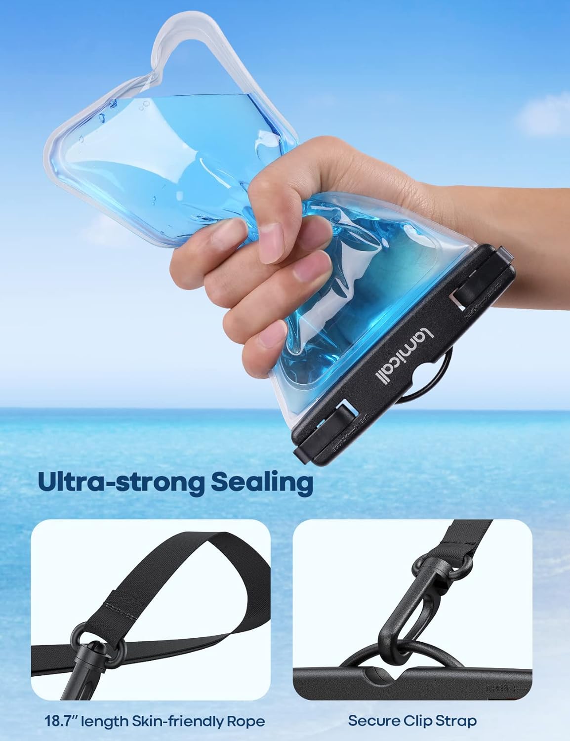 Lamicall Waterproof Phone Pouch Case, 2 Pack, Easy Lock & Heavy Duty, IPX8 Water Proof Cell Phone Dry Bag for Beach