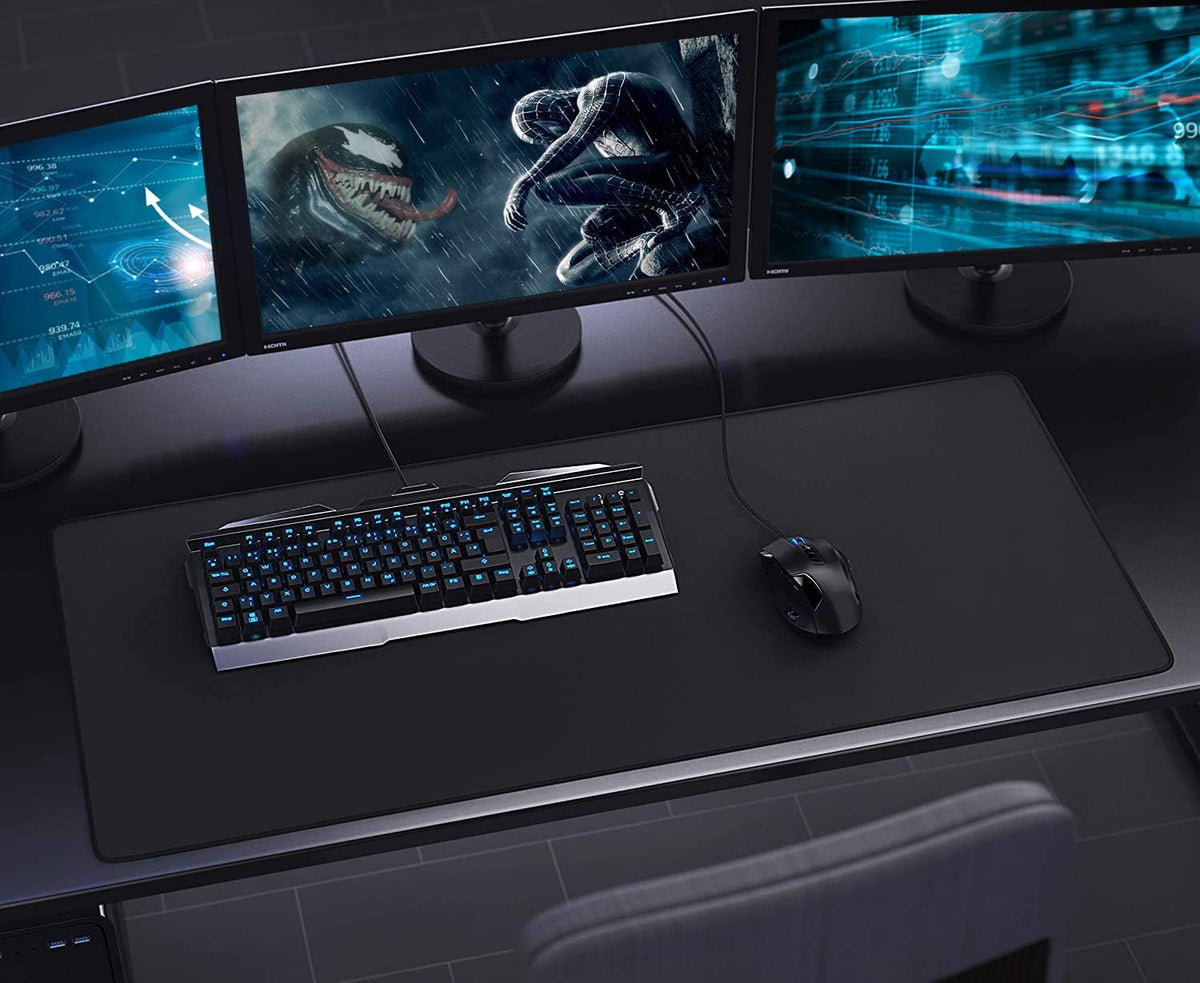 Large Extended Gaming Mouse Pad with Stitched Edges, (31.5X15.7In) Durable Non-Slip Natural Rubber Base, Waterproof Computer Keyboard Pad Mat
