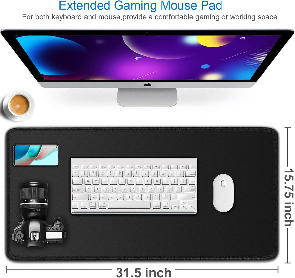 Large Gaming Mouse Pad, 31.5x15.7 inch Large Extended Computer Keyboard Mouse Mat, Water Resist Non-Slip Mousepad Rubber Base Long XXL Desk (Black)