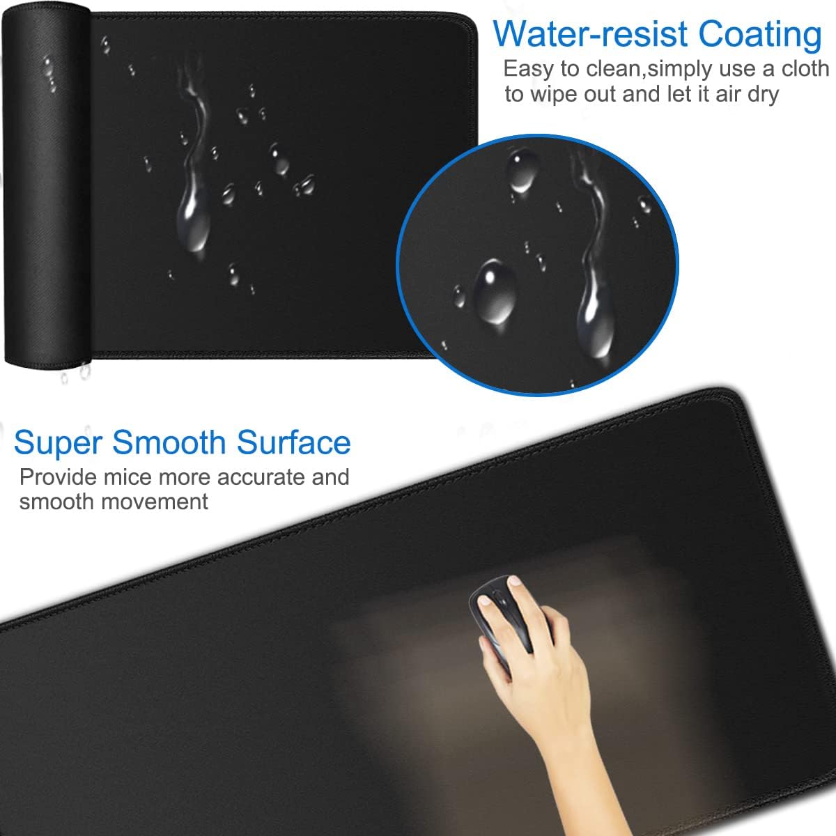 Large Gaming Mouse Pad, 31.5x15.7 inch Large Extended Computer Keyboard Mouse Mat, Water Resist Non-Slip Mousepad Rubber Base Long XXL Desk (Black)