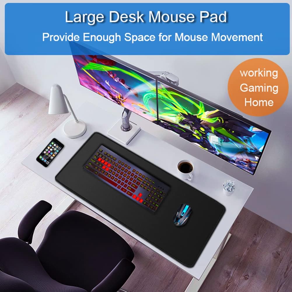 Large Gaming Mouse Pad, 31.5x15.7 inch Large Extended Computer Keyboard Mouse Mat, Water Resist Non-Slip Mousepad Rubber Base Long XXL Desk (Black)