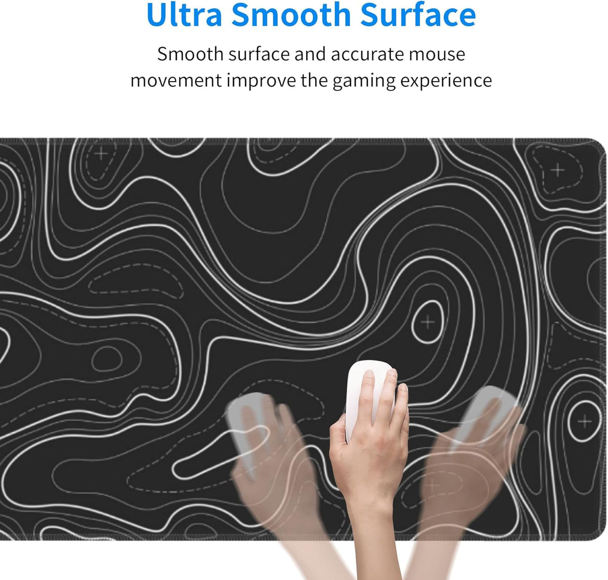 Large Gaming Mouse Pad Black Topographic Contour Mouse Pad Extended XL Long Mousepad Big Desk Mat with Stitched Edges & Nonslip Rubber Base