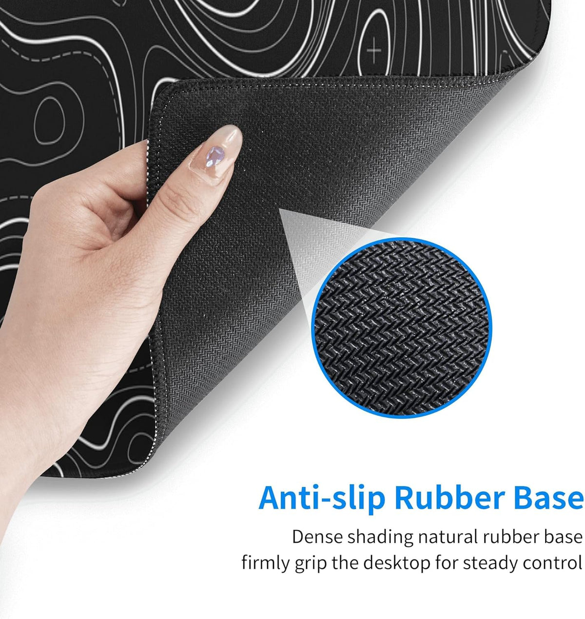 Large Gaming Mouse Pad Black Topographic Contour Mouse Pad Extended XL Long Mousepad Big Desk Mat with Stitched Edges & Nonslip Rubber Base