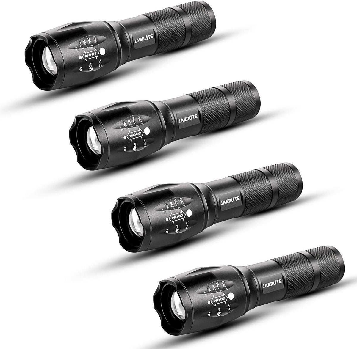 LED Emergency Handheld Flashlight, 4 Pack, Adjustable Focus, Water Resistant with 5 Modes, Tactical Torch for Hurricane, Camping, Dog Walking