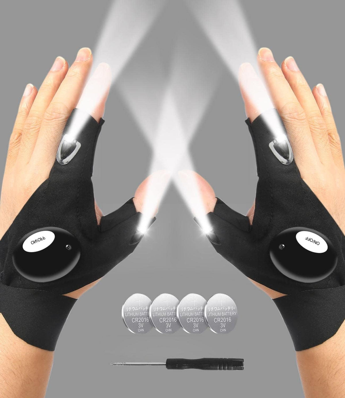 LED Flashlight Gloves, Cool Gadget Waterproof Hands-Free Finger Lights for Camping Fishing Repairing