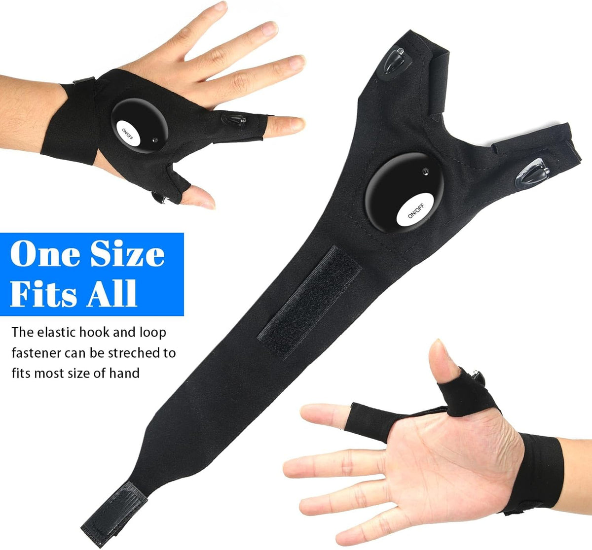 LED Flashlight Gloves, Cool Gadget Waterproof Hands-Free Finger Lights for Camping Fishing Repairing