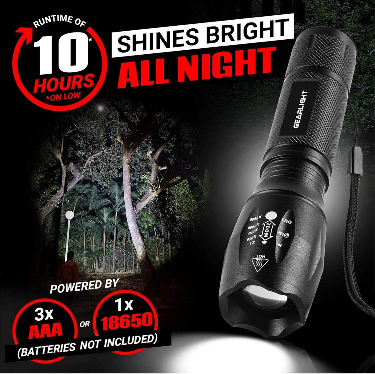 LED Flashlight High Lumens, Mini Tactical LED Flashlight 2 Pack, 5 Modes Zoomable Beam, Battery Powered (Batteries Not Included) for Camping, Hunting