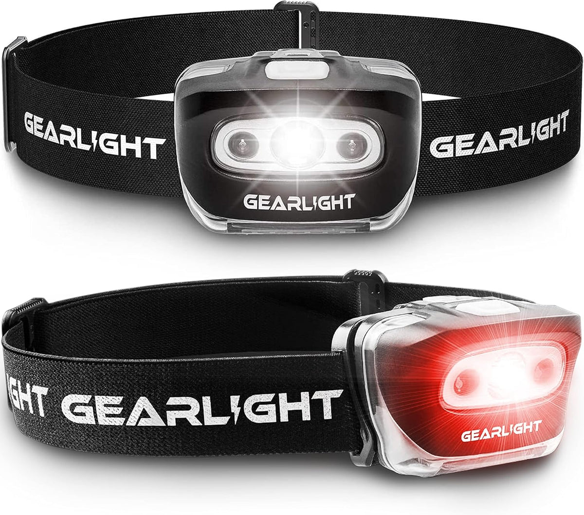 LED Headlamp 2-pack Battery Powered (AAA) - Head Lamp for Running Hunting Camping Fishing Hiking with Red Light and Adjustable Headband