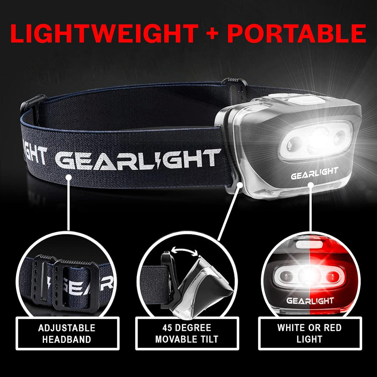 LED Headlamp 2-pack Battery Powered (AAA) - Head Lamp for Running Hunting Camping Fishing Hiking with Red Light and Adjustable Headband