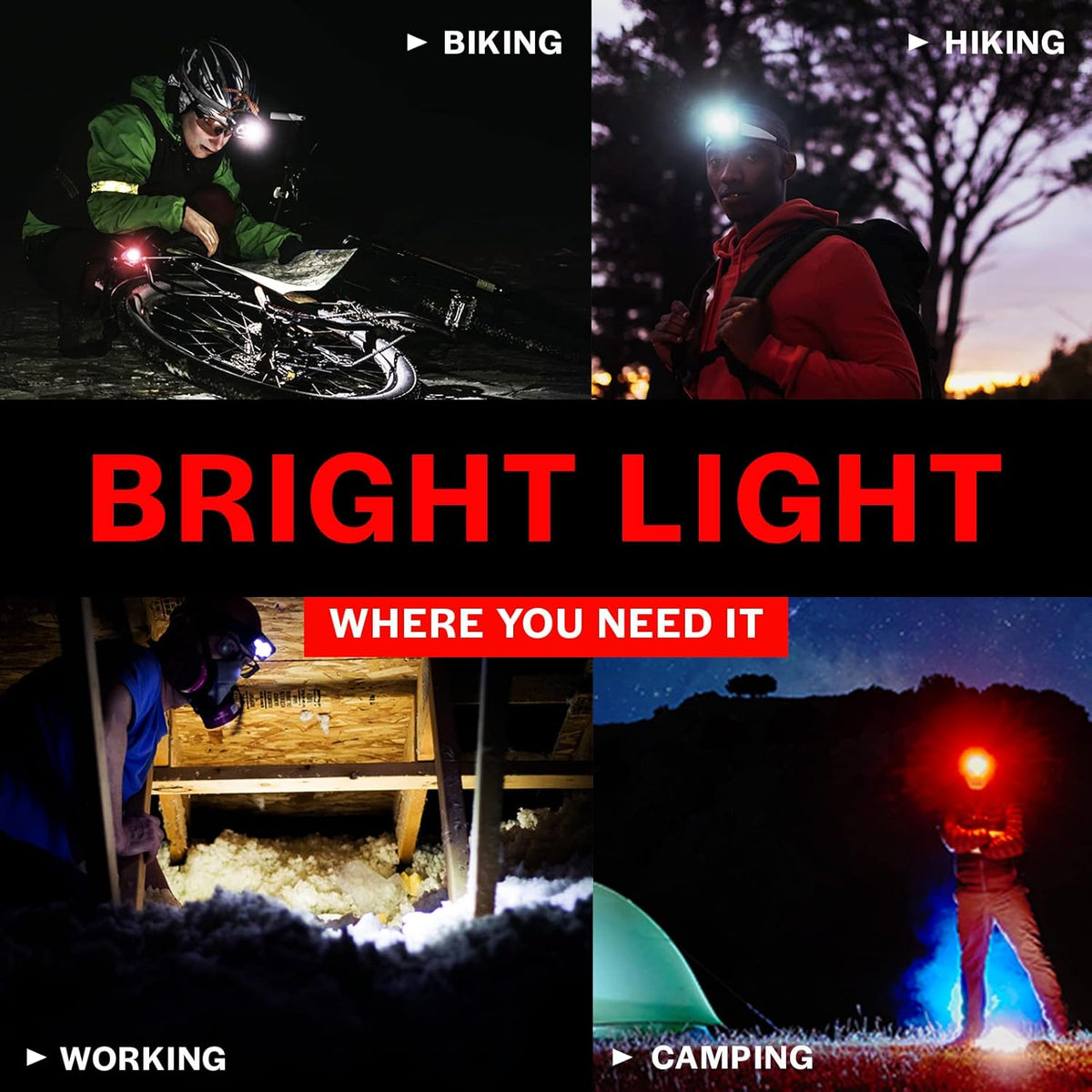 LED Headlamp 2-pack Battery Powered (AAA) - Head Lamp for Running Hunting Camping Fishing Hiking with Red Light and Adjustable Headband