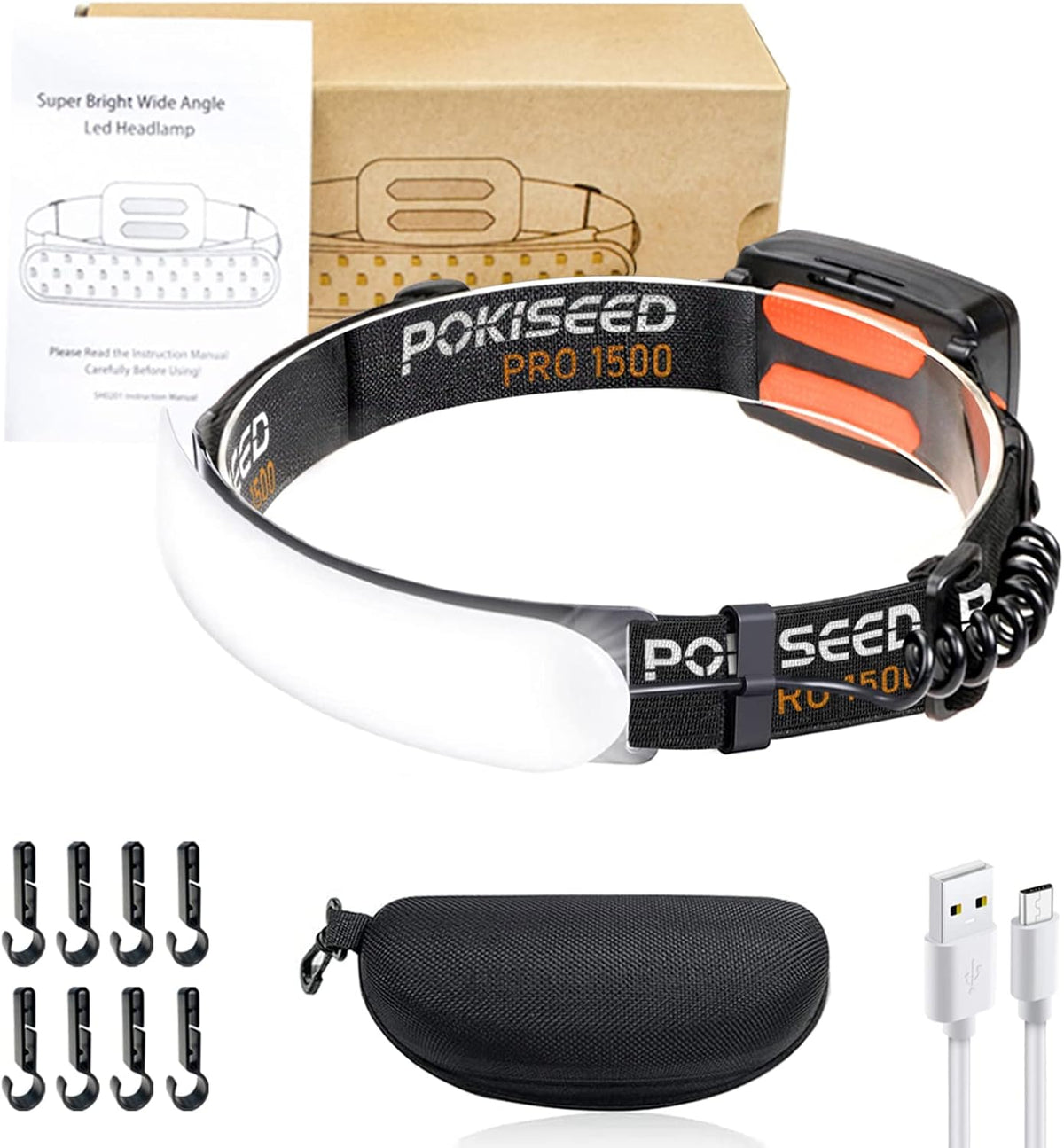 LED Headlamp Rechargeable, Super Bright 1500 Lumens 230° Wide Beam Headlamp, 3 Modes IPX6 Waterproof Lightweight Head Light with Taillight & Clips