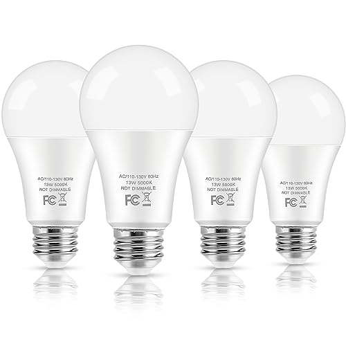 LED Light Bulbs, 100 Watt Equivalent A19, 13W 5000K Daylight White 1500 Lumens Non-Dimmable Bright E26 Edison Medium Screw Bulbs