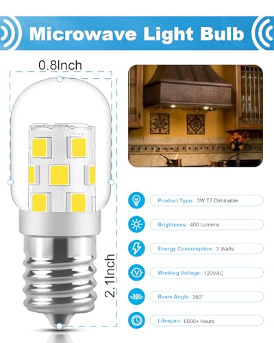 LED Microwave Light Bulb Under Hood 40W Equivalent-125V E17 Base for Whirlpool Microwave Light Bulb - 3W 400LM Dimmable Range Hood (2700K Warm White)