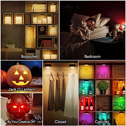 LED Puck Lights with Remote Control, Battery Operated Wireless Closet Light, Under Cabinet Lighting Stick on Tap Push Lights (Black)