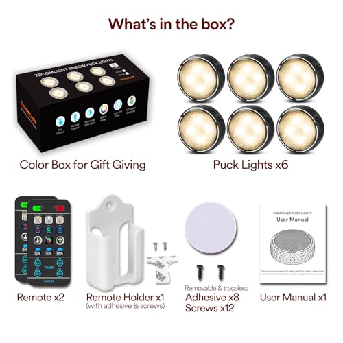 LED Puck Lights with Remote Control, Battery Operated Wireless Closet Light, Under Cabinet Lighting Stick on Tap Push Lights (Black)