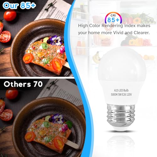 LED Refrigerator Light Bulb 2 Pack, Daylight White 5000K 120V 40W Equivalent Appliance Bulb, A15 5W E26 Base Waterproof Fridge Light Bulbs