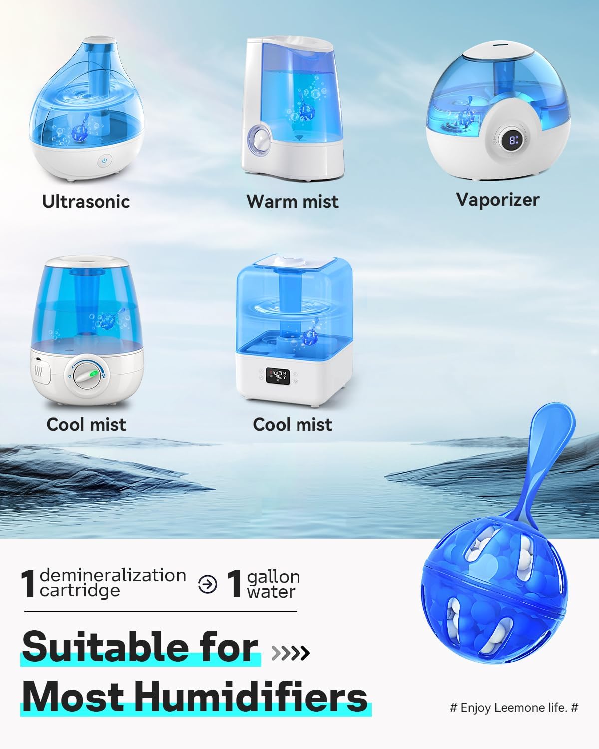 Leemone Humidifier Cleaner 12 Pack, Demineralization Cleaning Ball, Works in All humidifiers and Fish Tanks, Purifies Water