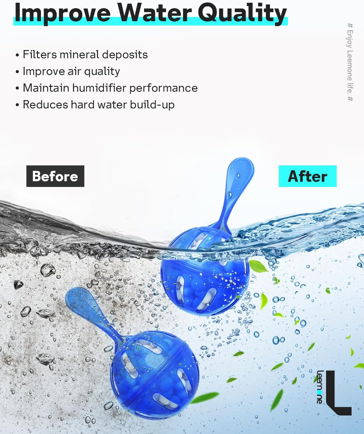 Leemone Humidifier Cleaner 12 Pack, Demineralization Cleaning Ball, Works in All humidifiers and Fish Tanks, Purifies Water