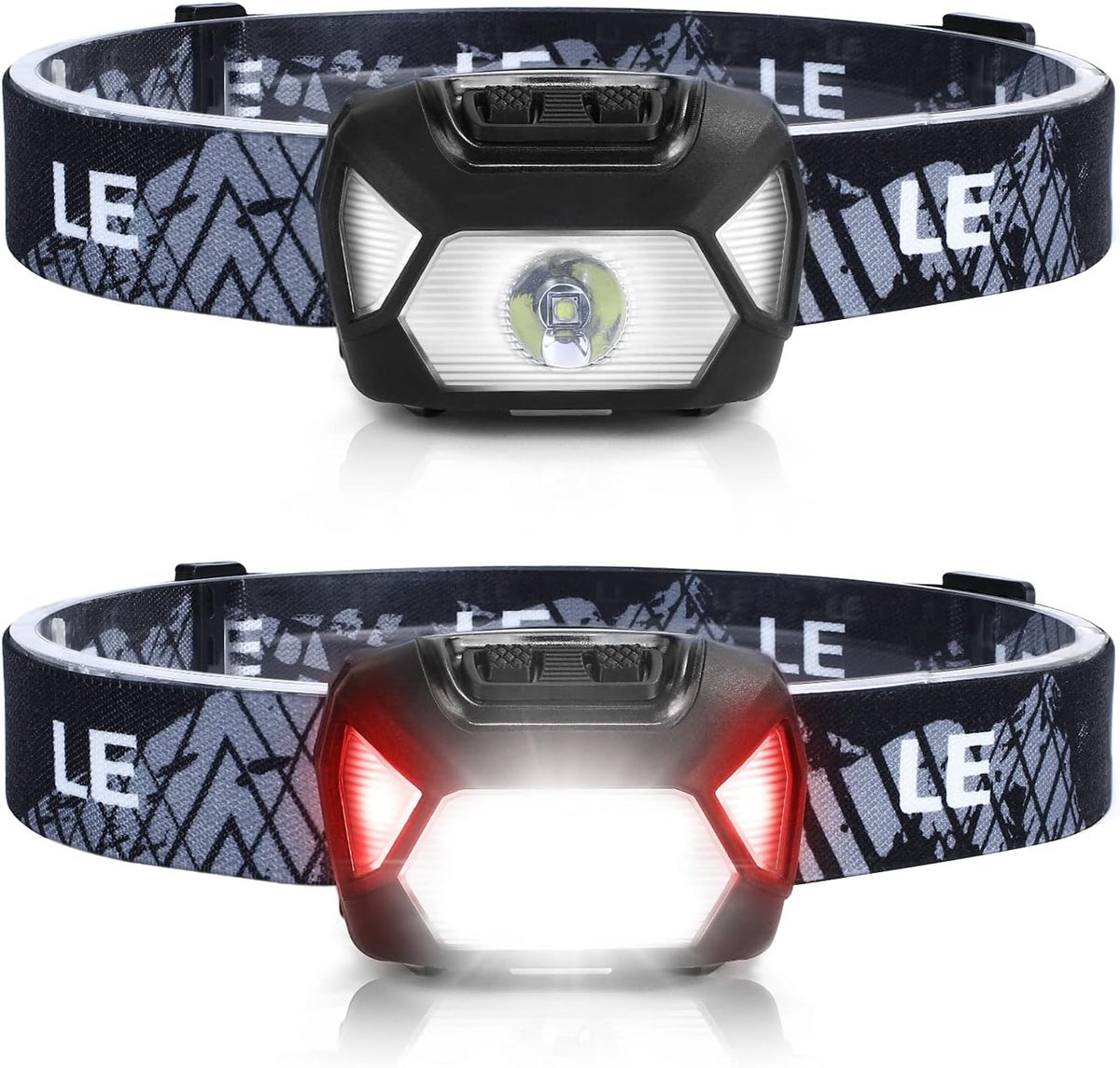 Lepro HeadLamp, 2 Pack Super Bright LED Head lamp with 6 Lighting Modes, Waterproof, Battery Powered LED Lightweight Headlight